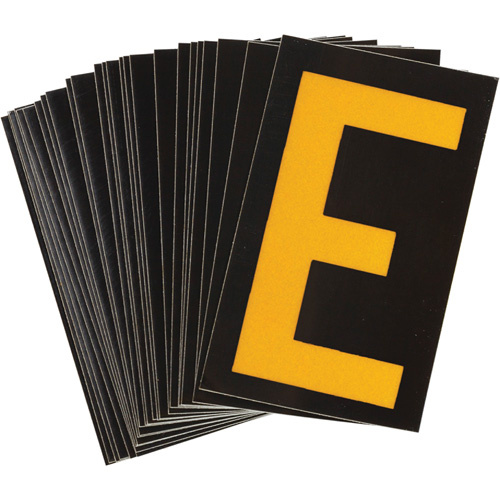 Brady 5890-E Reflective Individual Number and Letter Labels Reflective Individual Number and Letter Labels, E, 1-1/2" H, Yellow on Black - Pack of 25