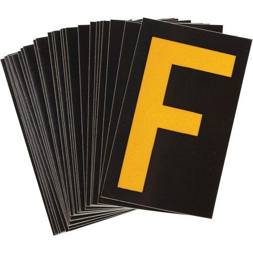 Brady 5890-F Reflective Individual Number and Letter Labels Reflective Individual Number and Letter Labels, F, 1-1/2" H, Yellow on Black - Pack of 25