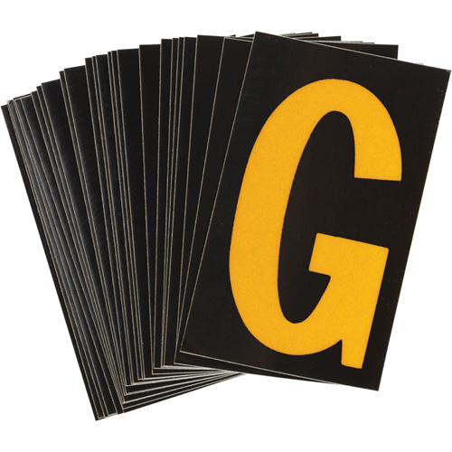 Brady 5890-G Reflective Individual Number and Letter Labels Reflective Individual Number and Letter Labels, G, 1-1/2" H, Yellow on Black - Pack of 25
