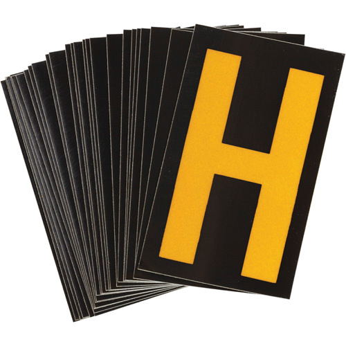 Brady 5890-H Reflective Individual Number and Letter Labels Reflective Individual Number and Letter Labels, H, 1-1/2" H, Yellow on Black - Pack of 25