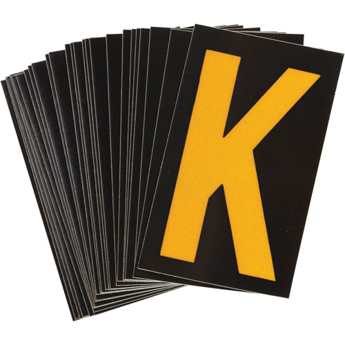 Brady 5890-K Reflective Individual Number and Letter Labels Reflective Individual Number and Letter Labels, K, 1-1/2" H, Yellow on Black - Pack of 25