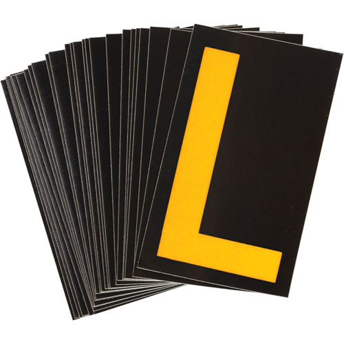 Brady 5890-L Reflective Individual Number and Letter Labels Reflective Individual Number and Letter Labels, L, 1-1/2" H, Yellow on Black - Pack of 25