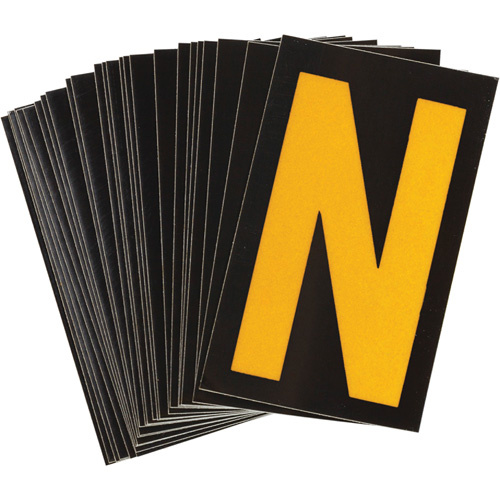 Brady 5890-N Reflective Individual Number & Letter Labels Reflective Individual Number & Letter Labels, N, 1-1/2" H, Yellow on Black - Pack of 25