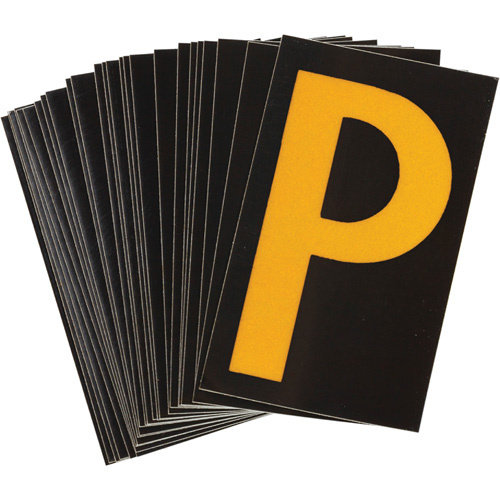 Brady 5890-P Reflective Individual Number & Letter Labels Reflective Individual Number & Letter Labels, P, 1-1/2" H, Yellow on Black - Pack of 25