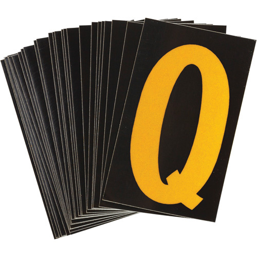 Brady 5890-Q Reflective Individual Number & Letter Labels Reflective Individual Number & Letter Labels, Q, 1-1/2" H, Yellow on Black - Pack of 25