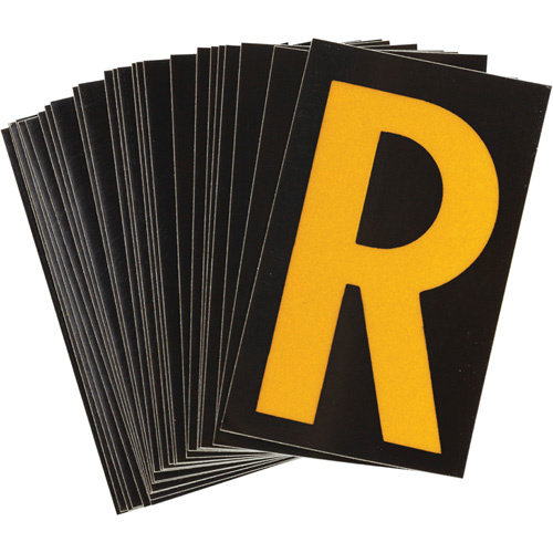 Brady 5890-R Reflective Individual Number & Letter Labels Reflective Individual Number & Letter Labels, R, 1-1/2" H, Yellow on Black - Pack of 25