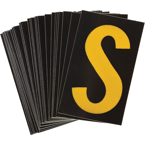 Brady 5890-S Reflective Individual Number & Letter Labels Reflective Individual Number & Letter Labels, S, 1-1/2" H, Yellow on Black - Pack of 25