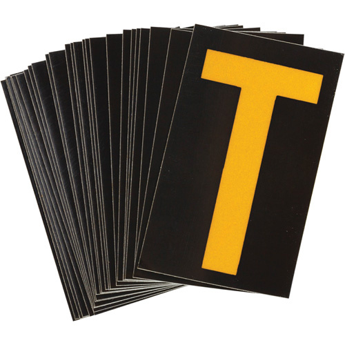Brady 5890-T Reflective Individual Number & Letter Labels Reflective Individual Number & Letter Labels, T, 1-1/2" H, Yellow on Black - Pack of 25