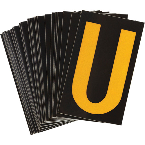 Brady 5000-U Reflective Individual Number & Letter Labels Reflective Individual Number & Letter Labels, U, 2-1/2" H, Yellow on Black - Pack of 25