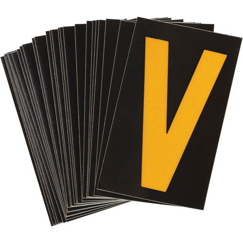Brady 5890-V Reflective Individual Number & Letter Labels Reflective Individual Number & Letter Labels, V, 1-1/2" H, Yellow on Black - Pack of 25