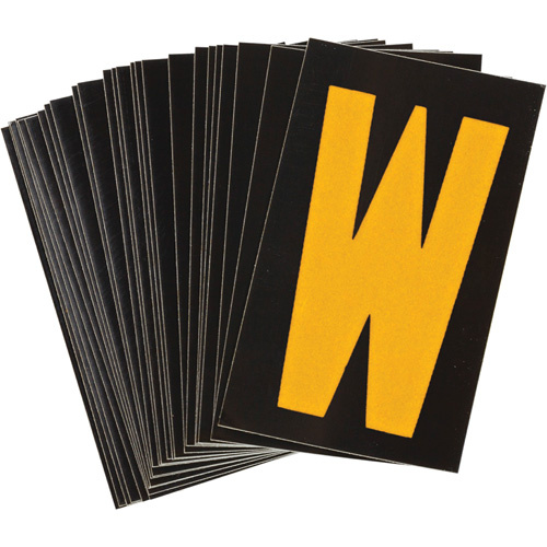 Brady 5890-W Reflective Individual Number & Letter Labels Reflective Individual Number & Letter Labels, W, 1-1/2" H, Yellow on Black - Pack of 25