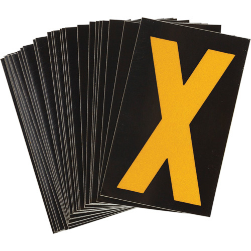 Brady 5890-X Reflective Individual Number & Letter Labels Reflective Individual Number & Letter Labels, X, 1-1/2" H, Yellow on Black - Pack of 25