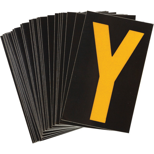 Brady 5890-Y Reflective Individual Number & Letter Labels Reflective Individual Number & Letter Labels, Y, 1-1/2" H, Yellow on Black - Pack of 25