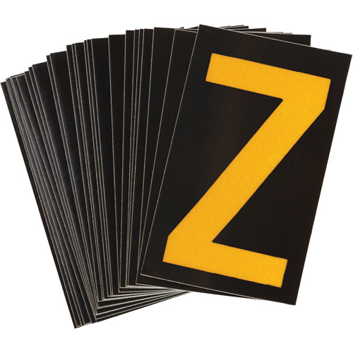 Brady 5890-Z Reflective Individual Number & Letter Labels Reflective Individual Number & Letter Labels, Z, 1-1/2" H, Yellow on Black - Pack of 25