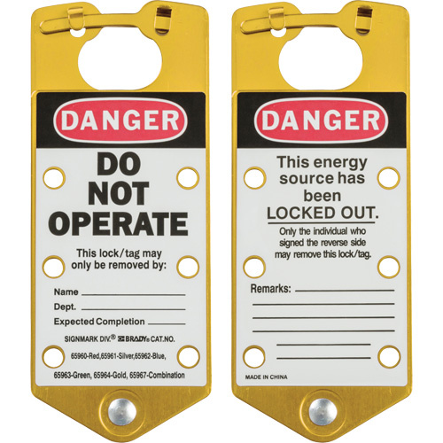 Brady 65964 Labeled Lockout Hasps Labeled Lockout Hasps, Yellow - Pack of 5