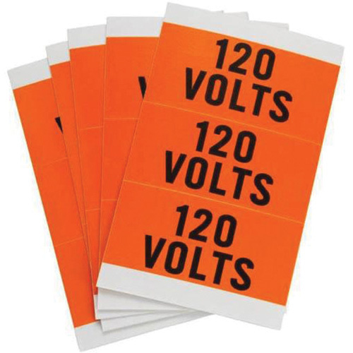 Brady 44500 Porta-Pack ""120 Volts"" Labels Porta-Pack "120 Volts" Labels, Cloth, 3.25" L x 0.5625" H, Orange - Pack of 5