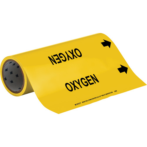 Brady 15586 "Oxygen" Roll Form Pipe Markers, Self-Adhesive, Cuttable H x 12" W, Black on Yellow-(Roll)