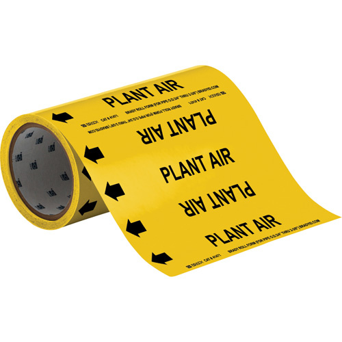Brady 41471 "Plant Air" Roll Form Pipe Markers, Self-Adhesive, Cuttable H x 8" W, Black on Yellow-(Roll)
