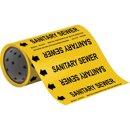 Brady 41474 "Sanitary Sewer" Roll Form Pipe Markers, Self-Adhesive, Cuttable H x 8" W, Black on Yellow-(Roll)