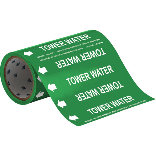 Brady 41478 "Tower Water" Roll Form Pipe Markers, Self-Adhesive, Cuttable H x 8" W, White on Green-(Roll)