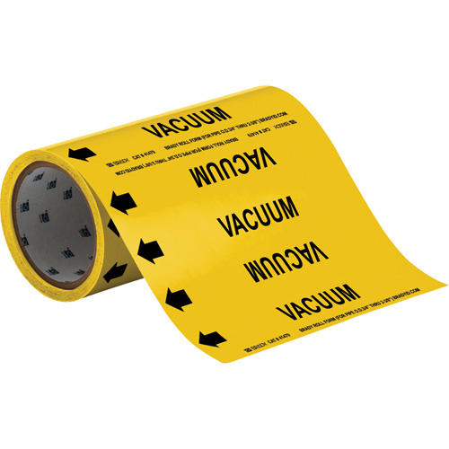 Brady 41479 "Vacuum" Roll Form Pipe Markers, Self-Adhesive, Cuttable H x 8" W, Black on Yellow-(Roll)