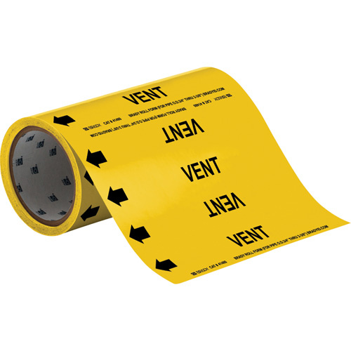 Brady 41480 "Vent" Roll Form Pipe Markers, Self-Adhesive, Cuttable H x 8" W, Black on Yellow-(Roll)