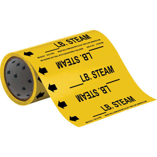 Brady 41483 Blank "LB. Steam" Roll Form Pipe Markers, Self-Adhesive, Cuttable H x 8" W, Black on Yellow-(Roll)
