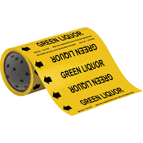 Brady 41527 "Green Liquor" Roll Form Pipe Markers, Self-Adhesive, Cuttable H x 8" W, Black on Yellow-(Roll)