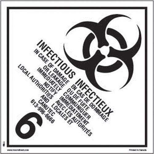 Incom Top Tape & Label TT63P TDG Shipping Labels, Class 6.2, Infectious Substances, Paper-(Roll of 500)