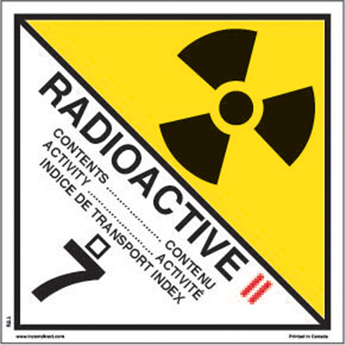 Incom Top Tape & Label TT72P TDG Shipping Labels, Class 7, Radioactive II, Paper-(Roll of 500)