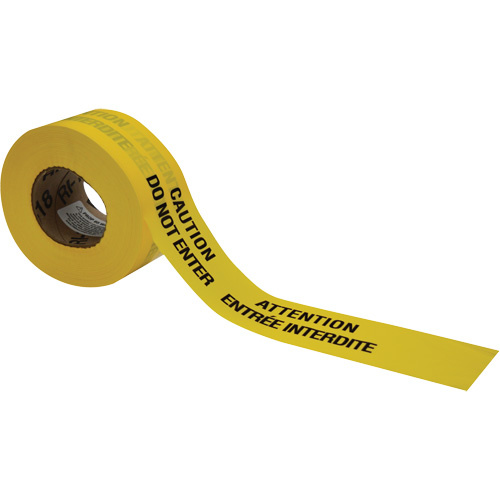 Brady 92330 Barricade Tape Barricade Tape, Bilingual, 3" W x 1000' L, 3.5 mils, Black on Yellow - Each