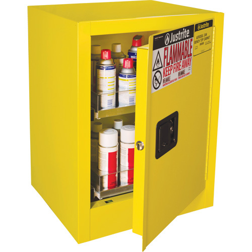 Justrite 890500 Sure-Grip® EX Benchtop Flammable Safety Cabinet Sure-Grip<sup>®</sup> EX Benchtop Flammable Safety Cabinet, 24 gal., 1 Door, 21" W x 27" H x 18" D - Each