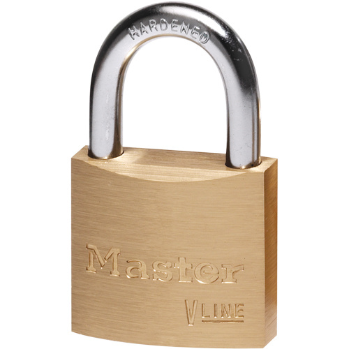 Master Lock 4140 V-Line Padlock V-Line Padlock, Keyed Different, Brass Coating, 1-1/2" Width - Each