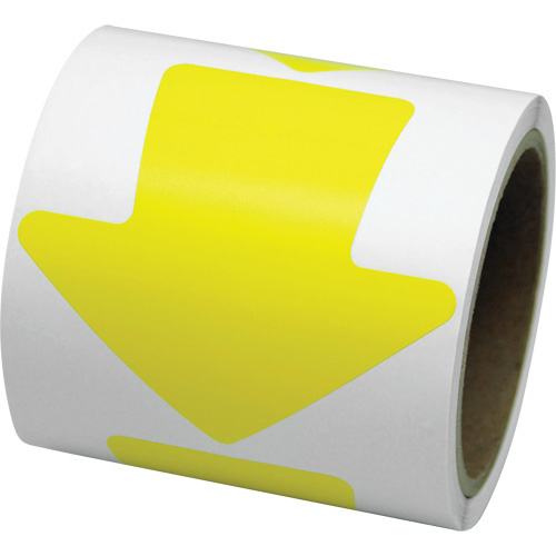 Incom Top Tape & Label VA400Y Coloured Floor Marking Decals Coloured Floor Marking Decals, Arrow, 4" L x 4" W, Yellow, Vinyl - Roll of 100