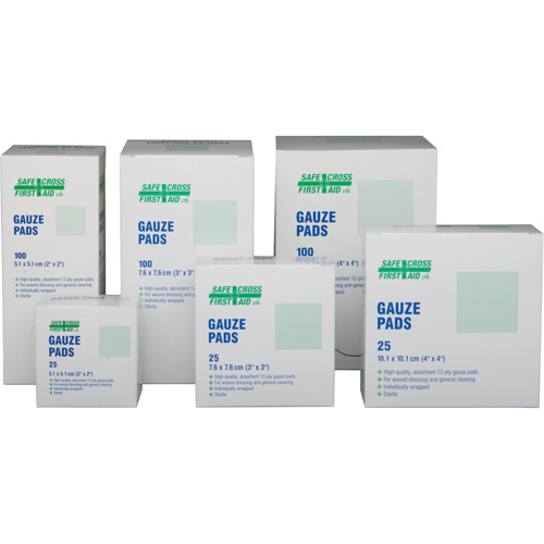 Safecross 03052 Gauze  Gauze , Pad, 3" L x 3" W, Sterile, Medical Device Class 1 - Box of 25