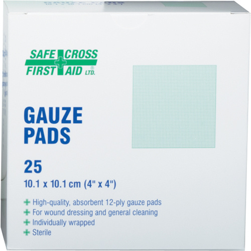 Safecross 02221 Gauze  Gauze , Pad, 4" L x 4" W, Sterile, Medical Device Class 1 - Box of 25