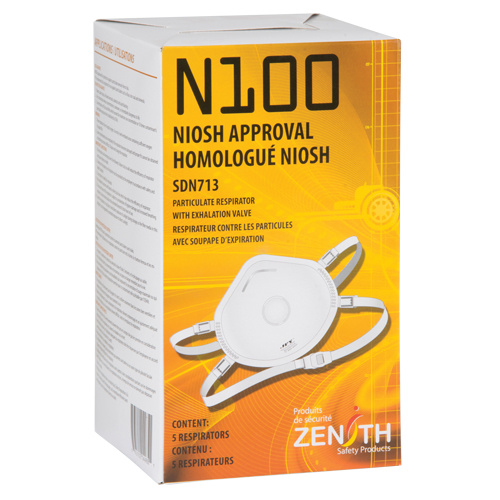 Zenith Safety Products Particulate Respirator Particulate Respirator, N100, NIOSH Certified, Medium/Large - Box of 5