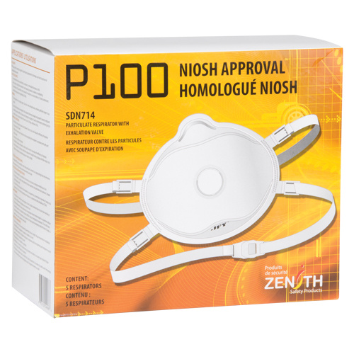 Zenith Safety Products Particulate Respirator Particulate Respirator, P100, NIOSH Certified, Medium/Large - Box of 5