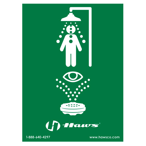 Haws SP178LG Emergency Shower/Eyewash Sign, 24" x 18", Plastic, Pictogram-(Each)