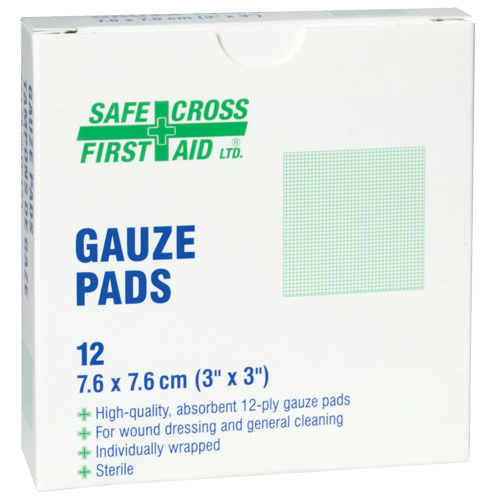 Safecross 02023 Gauze  Gauze , Pad, 3" L x 3" W, Sterile, Medical Device Class 1 - Box of 12