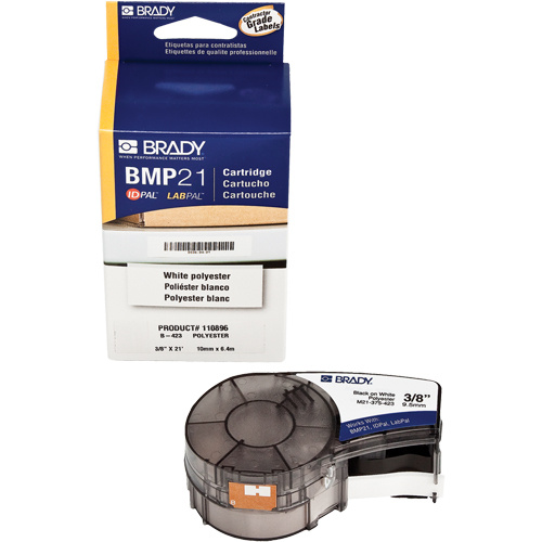 Brady M21-375-423 Label Tape Label Tape, Polyester, 0.375" L x 252" H, Black/White - Each