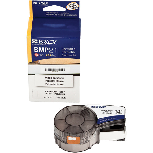 Brady M21-500-423 Label Tape Label Tape, Polyester, 0.5" L x 252" H, Black on White - Each