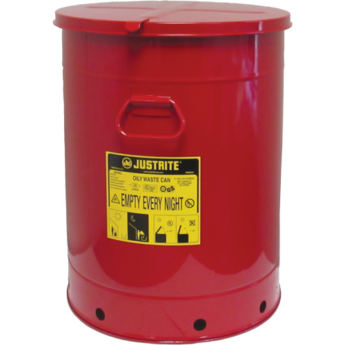 Justrite 09710 Hand Operated Oily Waste Can Hand Operated Oily Waste Can, FM Approved/UL Listed, 21 US gal., Red - Each