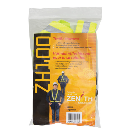 Zenith Safety Products Standard-Duty Safety Harness Standard-Duty Safety Harness, High Visibility Lime-Yellow, Silver Reflective Colour, Large - Each