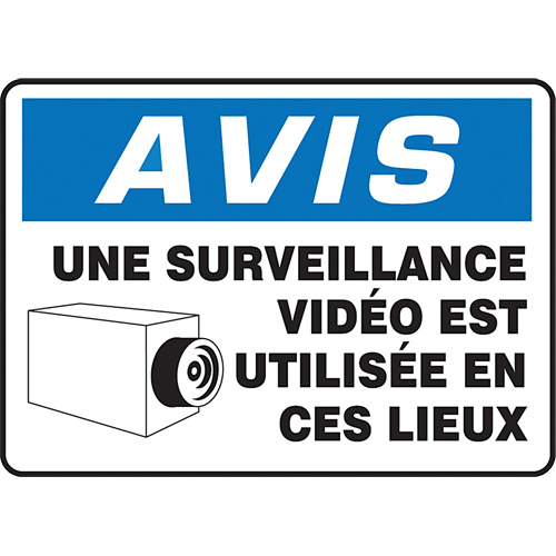 Accuform Signs FRMASE816VP ""Surveillance vidéo"" Sign "Surveillance vidéo" Sign, 7" x 10", Plastic, French with Pictogram - Each