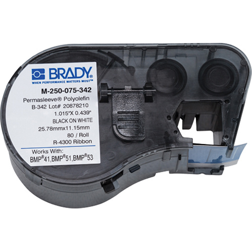 Brady  M4-250-075-342  Heat-Shrink Wire Marker Cartridge, Polyolefin, 0.439" L x 0.75" H, White - Roll of 80
