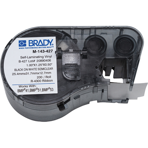 Brady  M4-143-427  Heat-Shrink Wire Marker Cartridge, Vinyl, 1" L x 1.25" H, White - Roll of 200