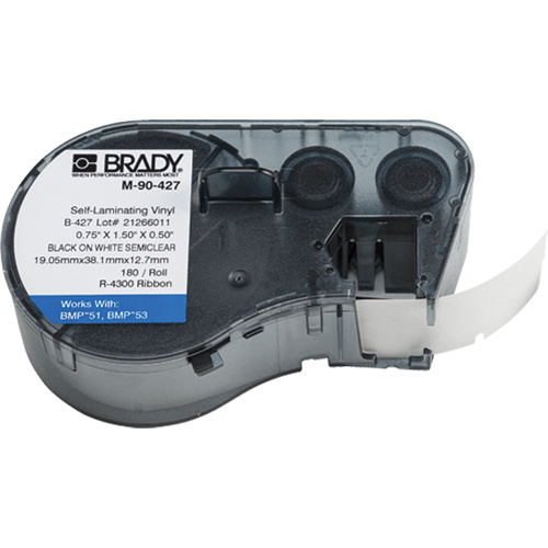 Brady  M4-90-427  Heat-Shrink Wire Marker Cartridge, Vinyl, 0.75" L x 1.5" H, White - Roll of 180