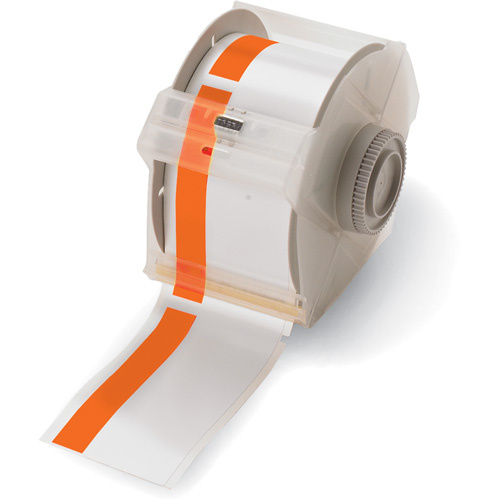 Brady  113158  Pre-Printed Header Stripe Label Cartridge, 76 mm x 100', Orange on White - Each