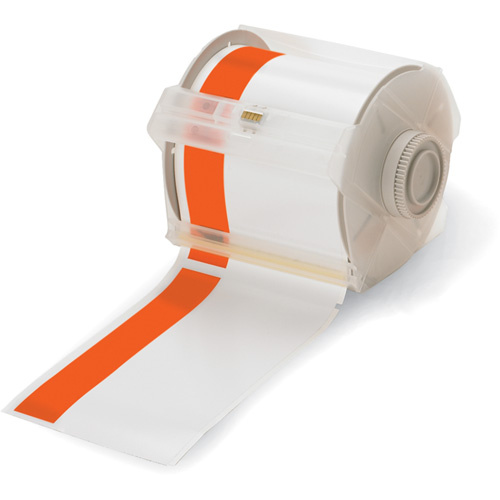 Brady  113162  Pre-Printed Header Stripe Label Cartridge, 101 mm x 100', Orange on White - Each